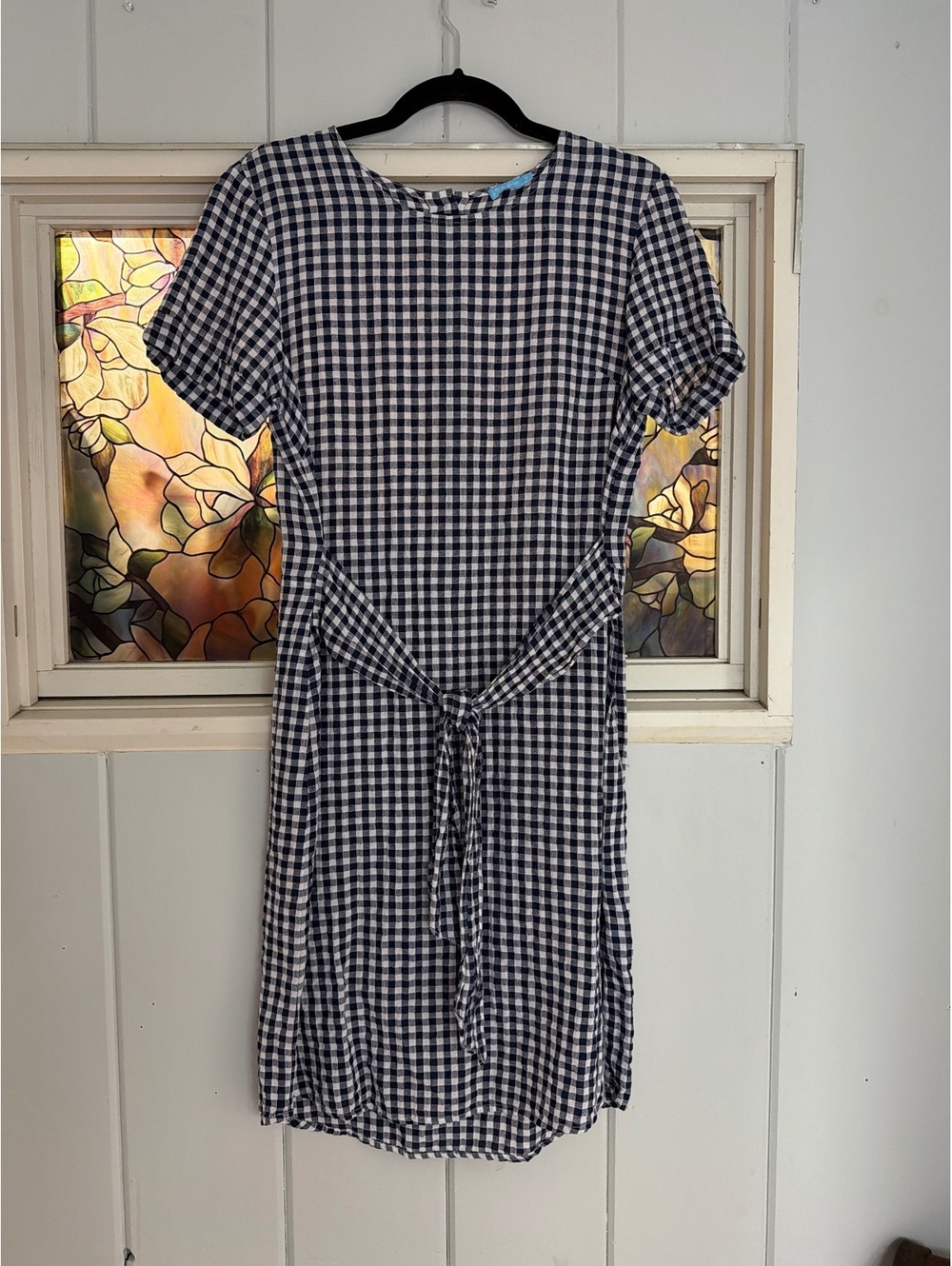 J.McLaughlin Navy and White Gingham Dress with Tie Waist size 4